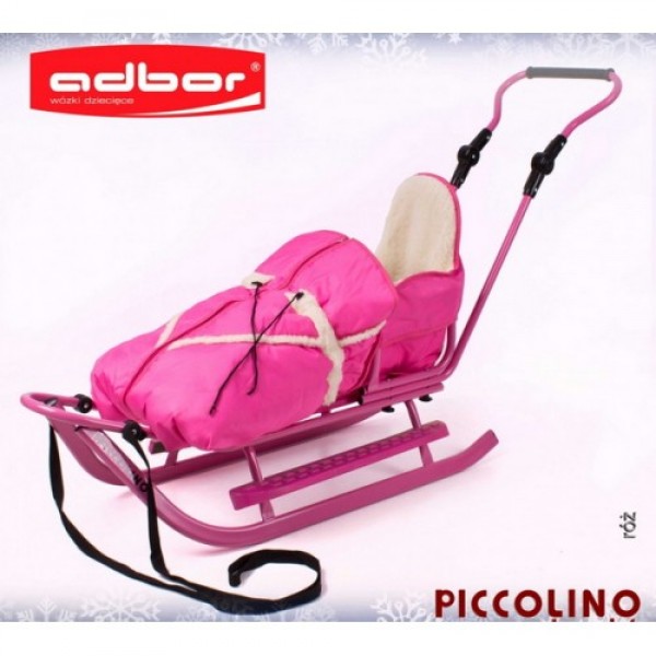 Детские санки Adbor Piccolino  розовый + конверт+ подножки для санок 